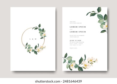 elegante tarjeta de invitación de boda con Plantilla de diseño de hoja