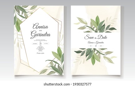  Elegant wedding invitation card leaves 