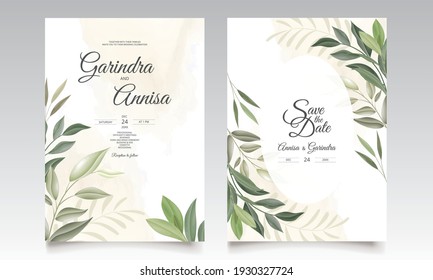  Elegant wedding invitation card leaves 