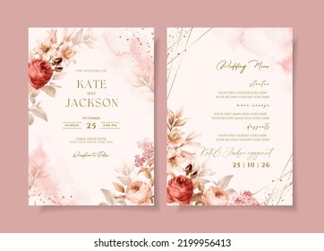 elegant wedding invitation card and menu template with beautiful floral