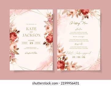 elegant wedding invitation card and menu template with beautiful floral