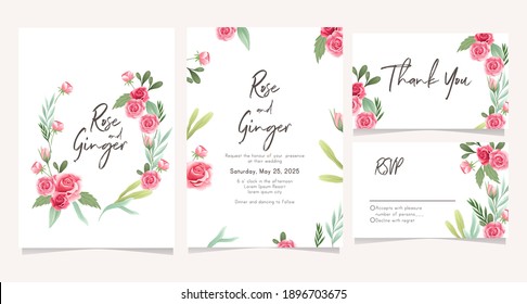 elegant wedding invitation card with rose illustration