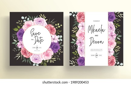 Elegant wedding invitation card with rose ornaments