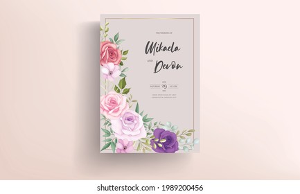 Elegant wedding invitation card with rose ornaments