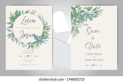 Elegant Wedding Invitation Card Set with Greenery Foliage