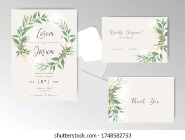 Elegant Wedding Invitation Card Set with Greenery Foliage