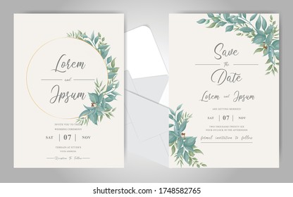 Elegant Wedding Invitation Card Set with Greenery Foliage