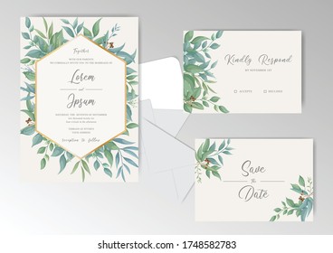 Elegant Wedding Invitation Card Set with Greenery Foliage