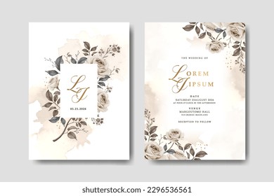 Elegant wedding invitation card set with floral frame template