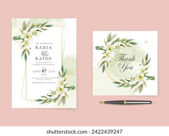 elegant wedding invitation card set with plumeria watercolor