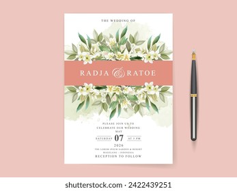 elegant wedding invitation card set with plumeria watercolor