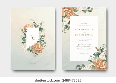 elegant wedding invitation card set with beautiful floral frame creamy color