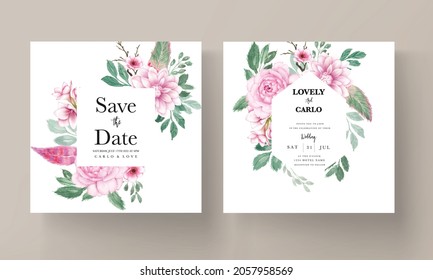 elegant wedding invitation card with soft pink watercolor floral ornament