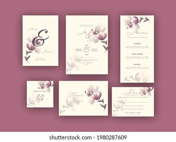 Elegant Wedding Invitation Card Template Layout In Six Options.