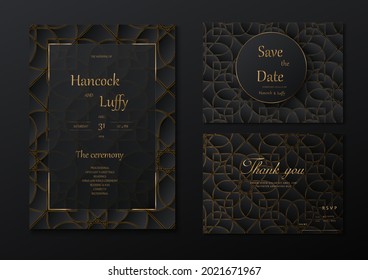  Elegant wedding invitation card template floral design luxury background with black and gold. Vector illustration.Eps10