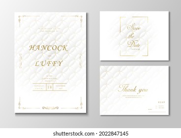  Elegant wedding invitation card template floral design. Luxury background with white and gold. Vector illustration.Eps10
