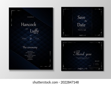  Elegant wedding invitation card template design luxury dark background with black and blue. Vector illustration.Eps10