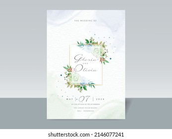 Elegant wedding invitation card template floral watercolor