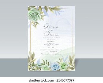 Elegant wedding invitation card template floral watercolor