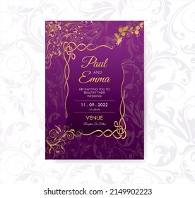 Elegant Wedding Invitation Card Template Purple Floral, Greeting, Celebration, Ceremony, Reception, Decoration