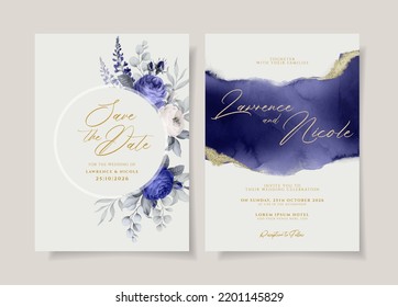 Elegante plantilla de tarjeta de invitación a boda conjunto de decoración floral y de hojas