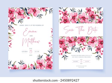 Elegante conjunto de Plantilla de tarjeta de invitación de boda con acuarela y decoración floral. Guardar Fondo de flores para historias de redes sociales,