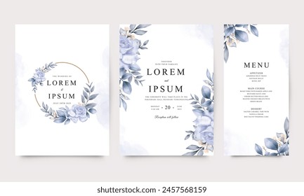 Elegant wedding invitation card template with watercolor floral