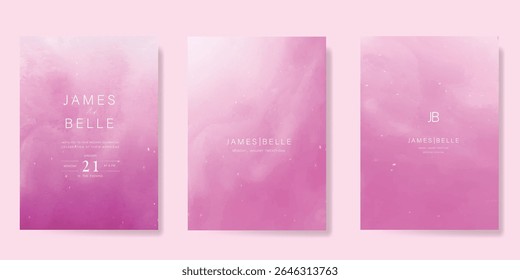 Elegant wedding invitation card vector. Minimal hand painted pink watercolor texture template background. Design illustration for wedding, vip cover, poster, rsvp modern card.