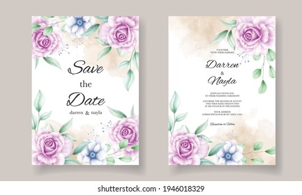 Elegant wedding invitation card with watercolor floral ornament