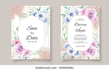 Elegant wedding invitation card with watercolor floral ornament