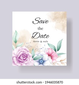 Elegant wedding invitation card with watercolor floral ornament