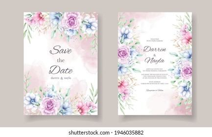 Elegant wedding invitation card with watercolor floral ornament