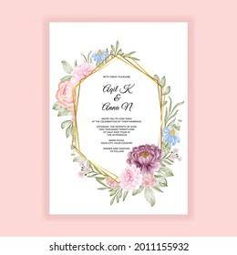 Elegant wedding invitation card watercolor floral frame
