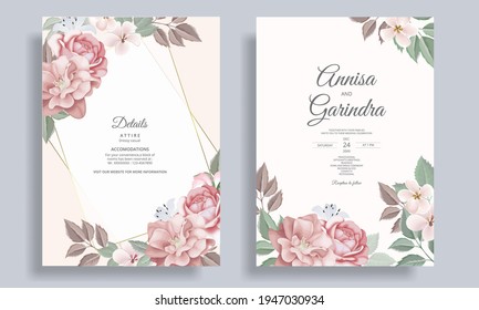 Elegant wedding invitation cards with beautiful floral and leaves templates, Premium Vector