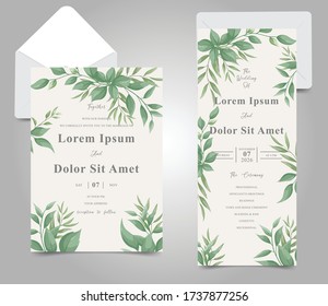 Elegant Wedding Invitation Cards template with greenery foliage leaves