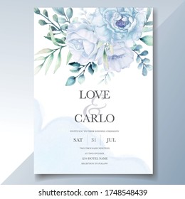 Elegant wedding invitation cards template with watercolor flower and leaves