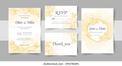 Elegant wedding invitation cards template with watercolor floral decoration
