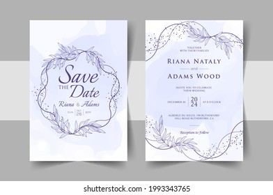 Elegant wedding invitation cards template with watercolor floral decoration 