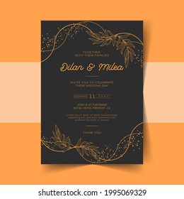 Elegant wedding invitation cards template with watercolor floral decoration 