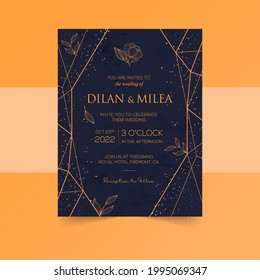 Elegant wedding invitation cards template with watercolor floral decoration 