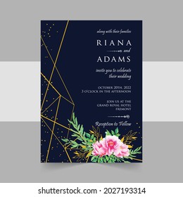 Elegant wedding invitation cards template with watercolor floral decoration 
