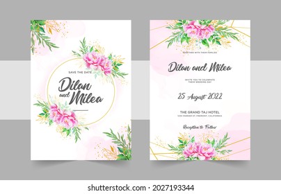 Elegant wedding invitation cards template with watercolor floral decoration 