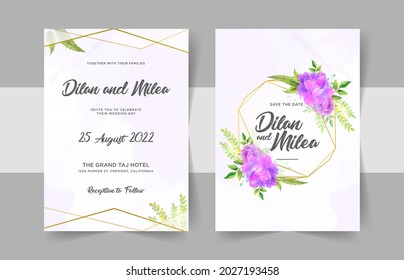 Elegant wedding invitation cards template with watercolor floral decoration 