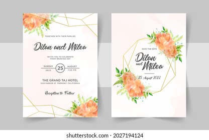 Elegant wedding invitation cards template with watercolor floral decoration 