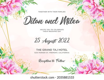 Elegant wedding invitation cards template with watercolor floral decoration 