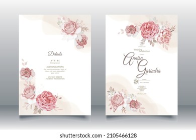 Elegant wedding invitation cards template with pink and blush roses design Premium Vector
