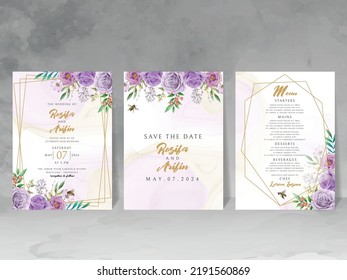 elegant wedding invitation with floral and bees watercolor