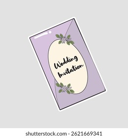 Elegant Wedding Invitation with Floral Design. A delicate wedding card illustration with a cream oval center, floral accents, and ”Wedding Invitation” text, symbolizing love and celebration