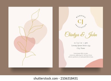 Elegant wedding invitation with flower line art and simple background