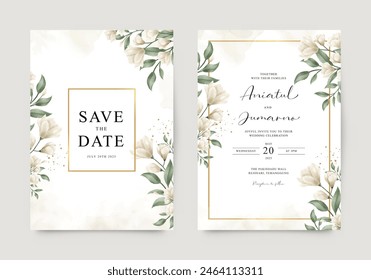 Elegante invitación de boda con marco dorado y floral